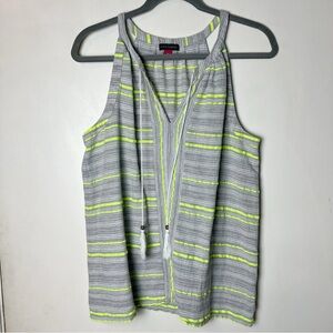 Vince Camuto - Women’s Striped Tank Top Gray Neon Yellow Tassels‎ - Sz. M